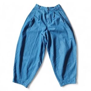 Icône Par Simons Blue Balloon Denim Pants Small 100% Cotton High Rise Tapered